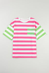 Thumbnail for Striped Round Neck Half Sleeve T-Shirt - T - 2 COLORS -