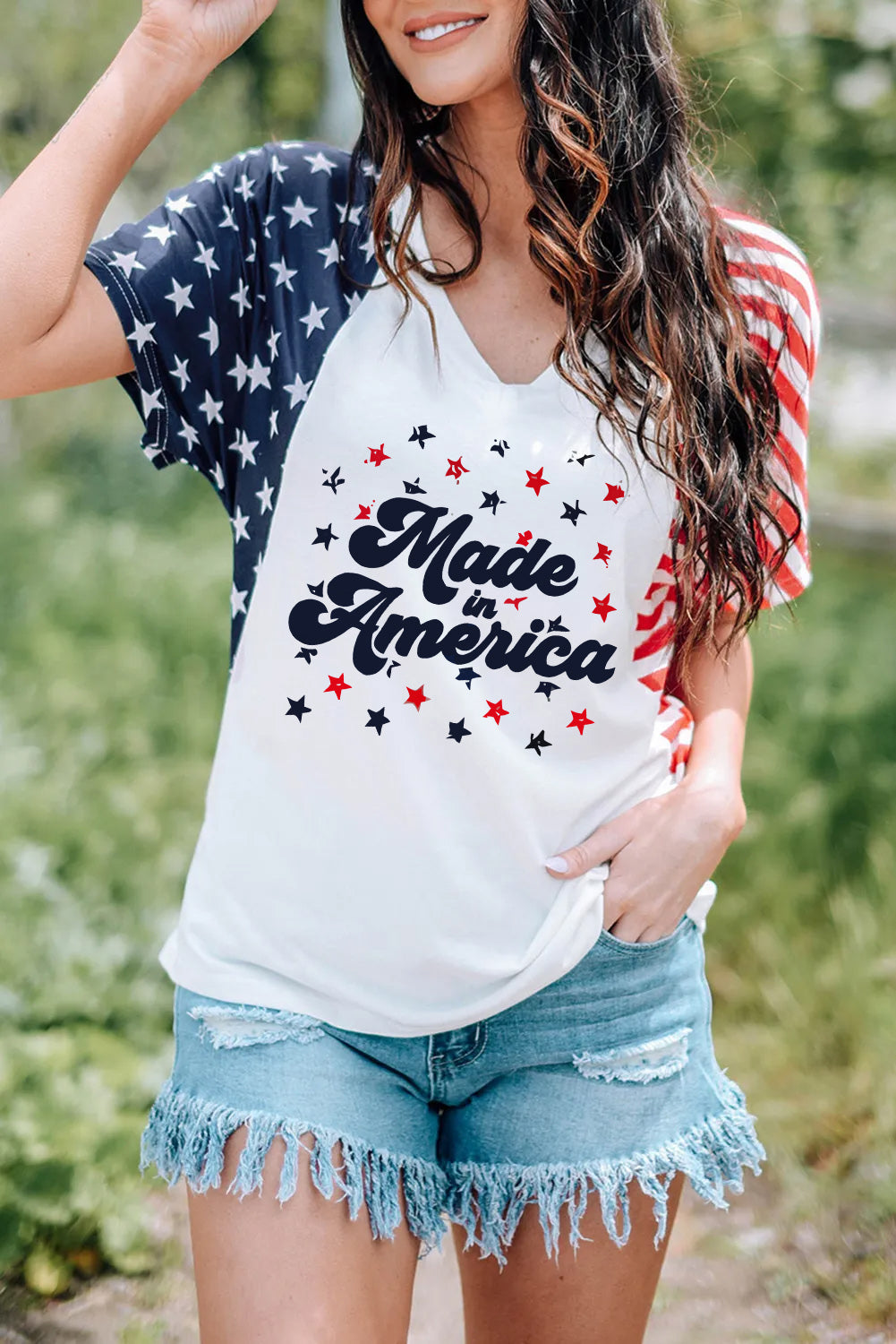 Stars and Stripes "Made in America" V-Neck Tee Shirt - T - 1 COLOR -