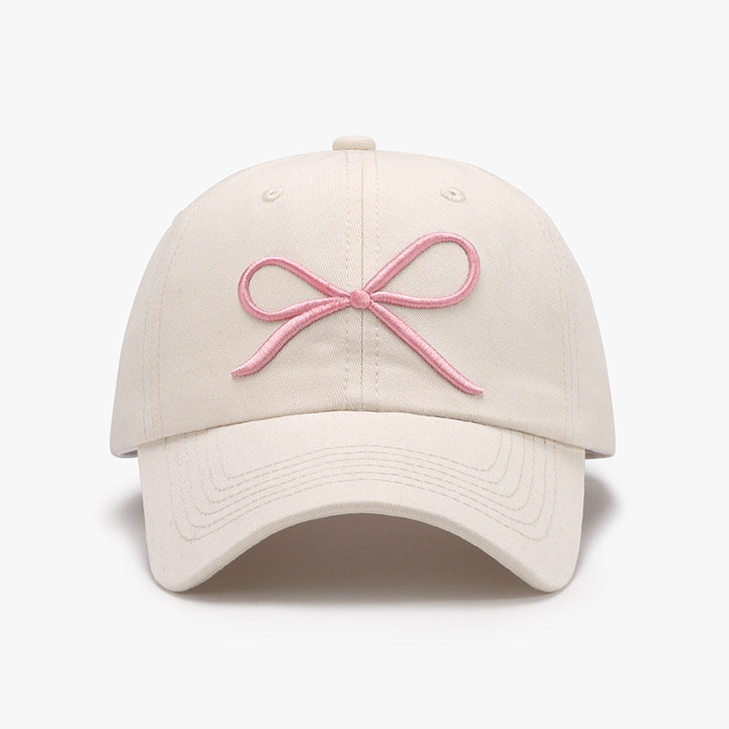 Bow Embroidered Cotton Baseball Cap - T - 7 COLORS -