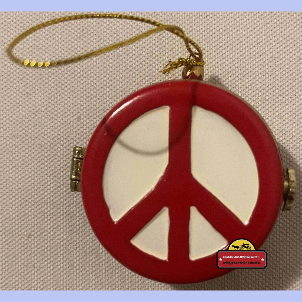 Vintage 1970s Porcelain Christmas Tree Ornament Decorations Peace Sign- Surprise Stash - Pill Box