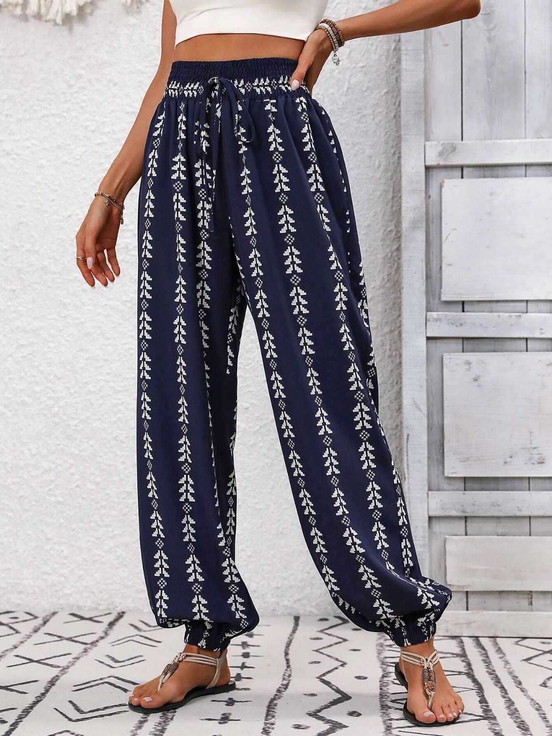 Tied Printed High Waist Pants - T - 5 COLORS -