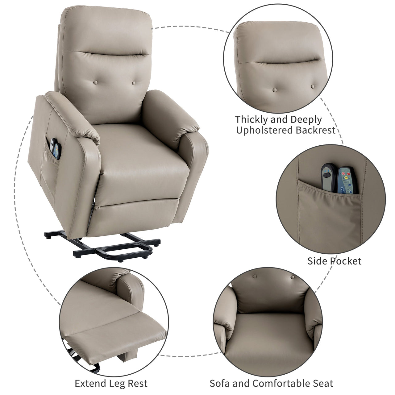 Massage Recliner Chair Electric Power Lift Chairs With Side Pocket, Adjustable Massage and Heating Function for Adults A