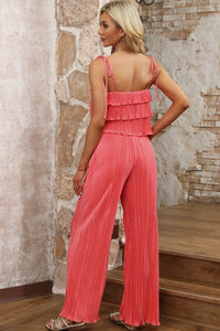 Thumbnail for Layered Tie Shoulder Top and Wide Leg Pants Set - 2 PCS. - T - 1 COLOR -