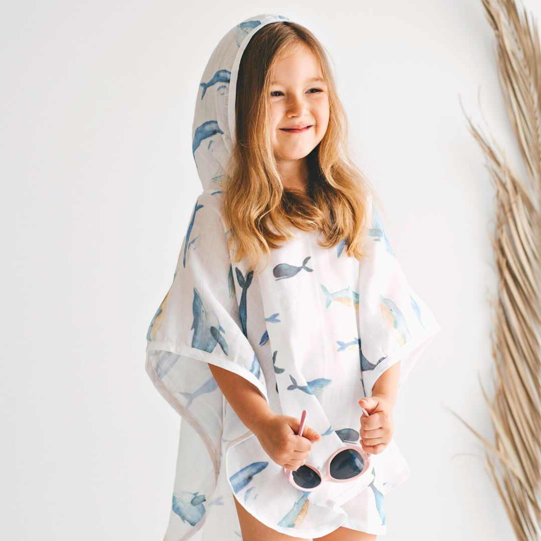 Geople - Baby Beach Bath Towel Muslin Hooded Poncho - Whale - 1 COLOR -