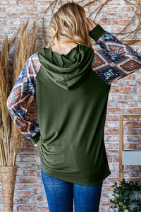 Thumbnail for Heimish Full Size Half Button Printed Long Sleeve Hooded Top - T - 1 COLOR -