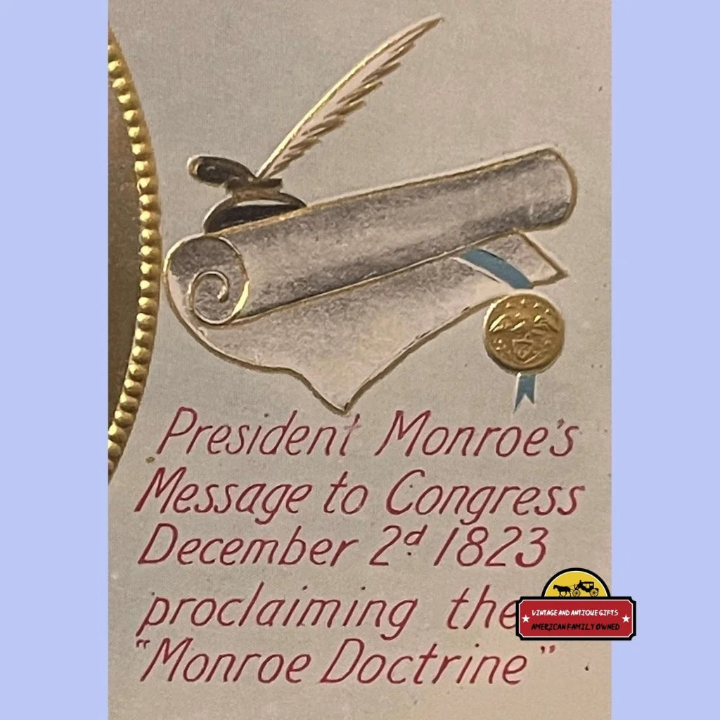 Rare Patriotic Antique American Protectorate Embossed Cigar Label, James Monroe Doctrine, 1900s - 1910s