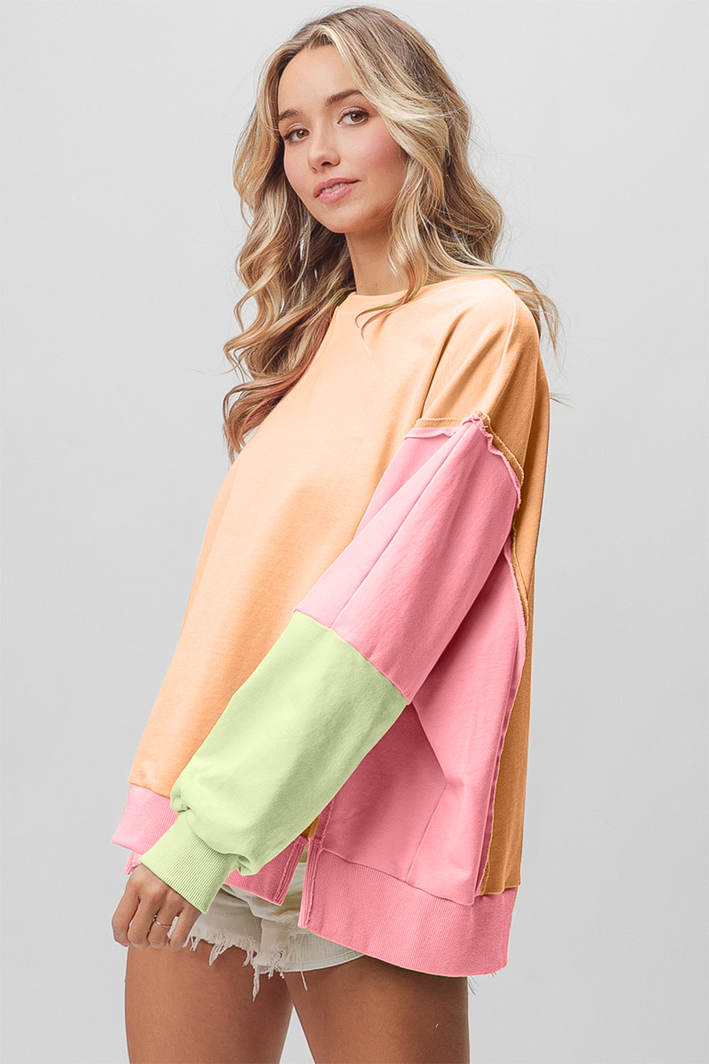 BiBi Washed Color Block Sweatshirt - T - 1 COLOR -