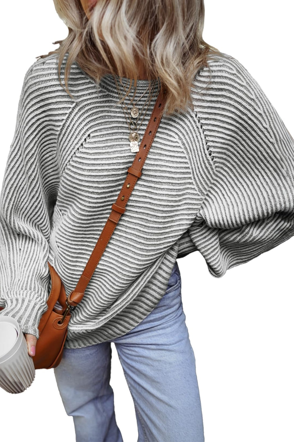 Textured Striped Round Neck Long Sleeve Top - T - 6 COLORS -