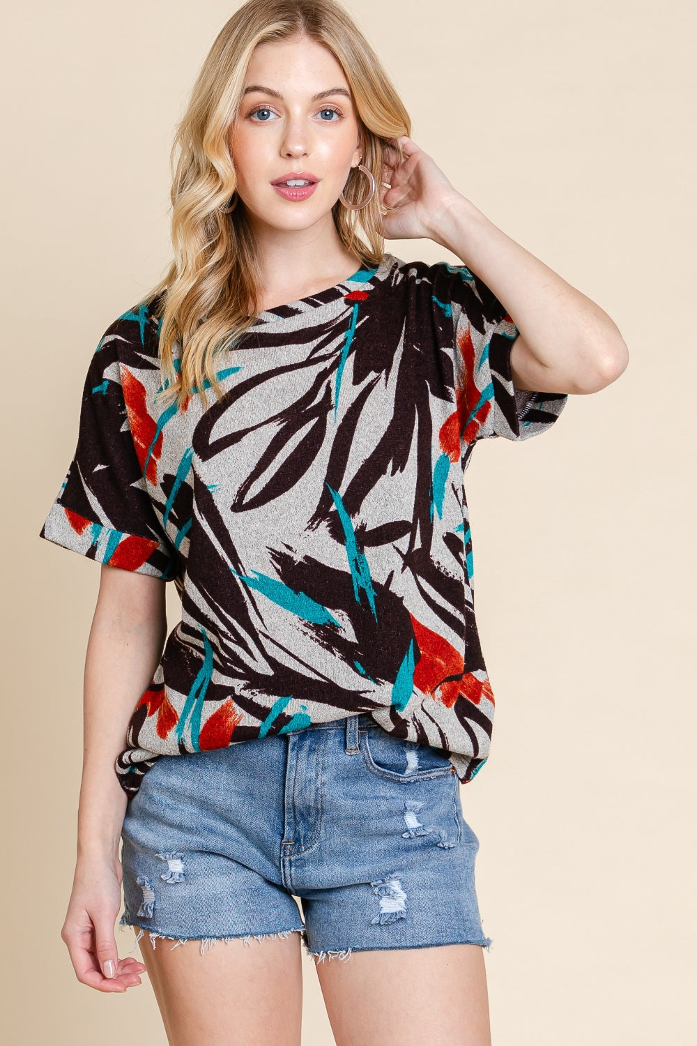 BOMBOM - Printed Round Neck Short Sleeve T-Shirt - T - 1 COLOR -