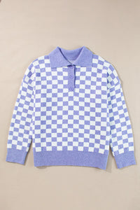 Thumbnail for Plus Size Checkered Collared Neck Long Sleeve Sweater - XL THRU 4XL ONLY - T - 1 COLOR -