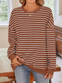 Thumbnail for Striped Round Neck Long Sleeve Sweatshirt - T - 6 COLORS -