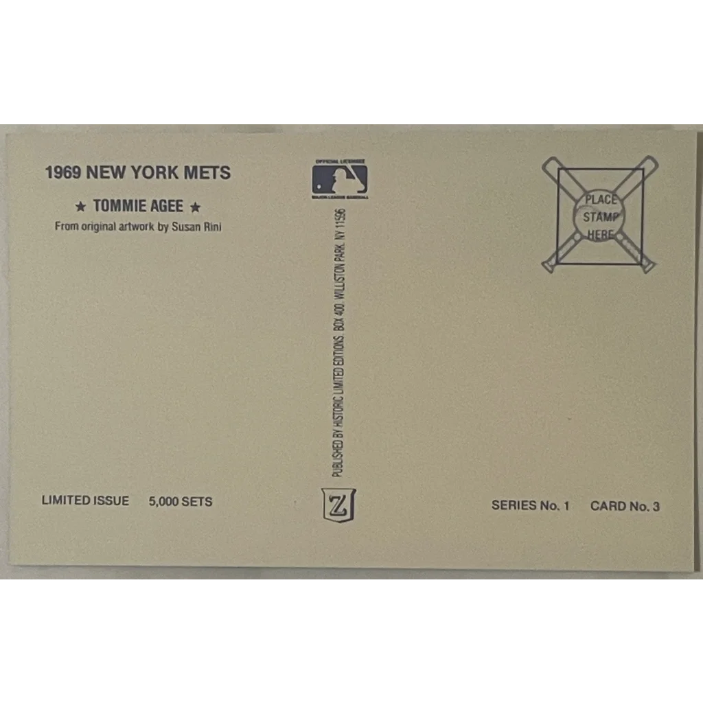 Vintage ⚾ 1980s Limited Edition Only 5000 Ever! 1969 Tommie Agee NY Mets Postcard