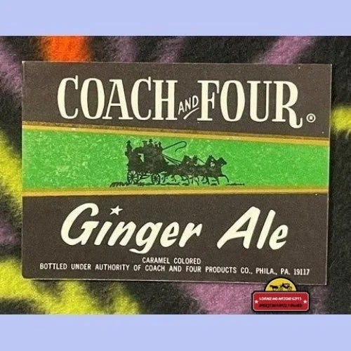 Antique Vintage 1960s Coach and Four Ginger Ale Soda Beverage Label, Philadelphia, Pa