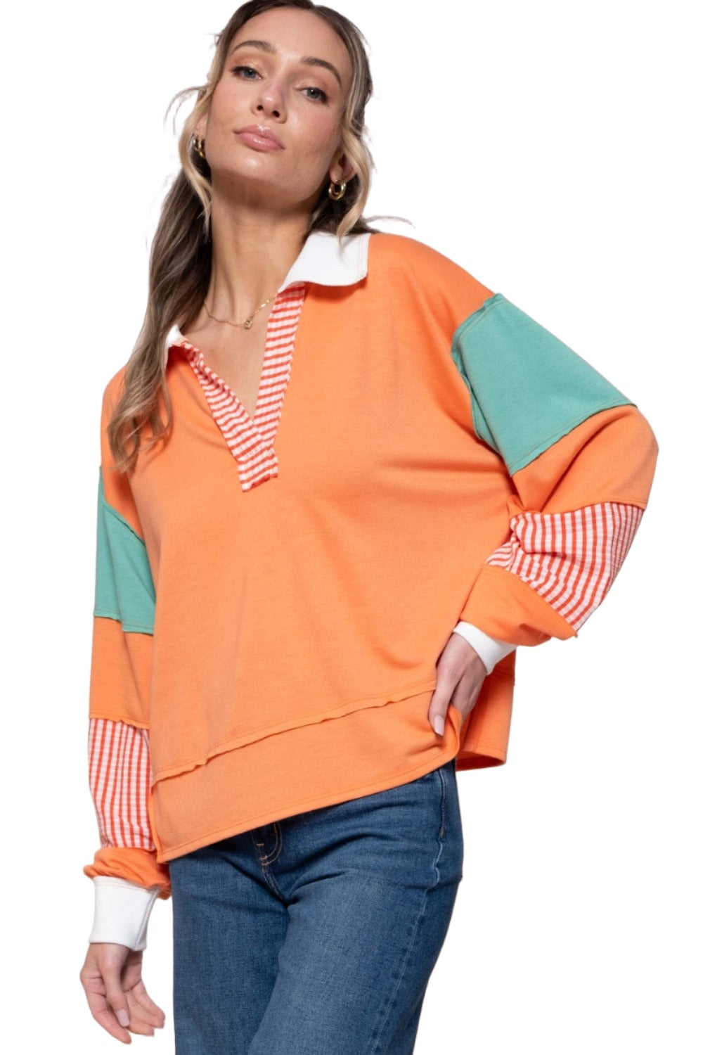 Hailey & Co Color Block Top with Striped Panel - S,M,L ONLY - T - 1 COLOR