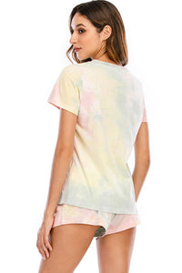 Thumbnail for Tie-Dye Round Neck Short Sleeve Top and Shorts Lounge Set - 2 PCS. - T - 7 COLORS -