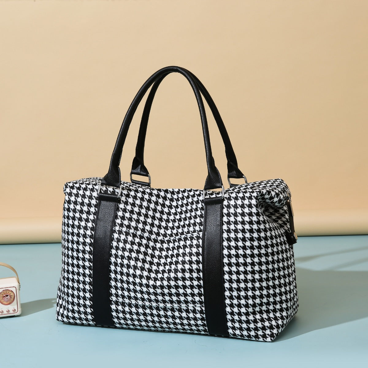 Houndstooth Canvas Travel Bag - T - 4 COLORS -