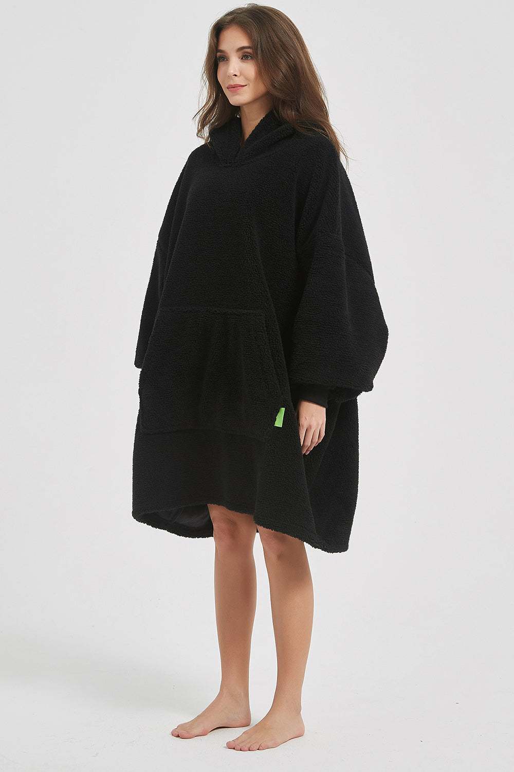 Lantern Sleeve Oversized Hooded Fuzzy Lounge Dress - 1 LARGE OVERSIZE - T - 2 COLORS -