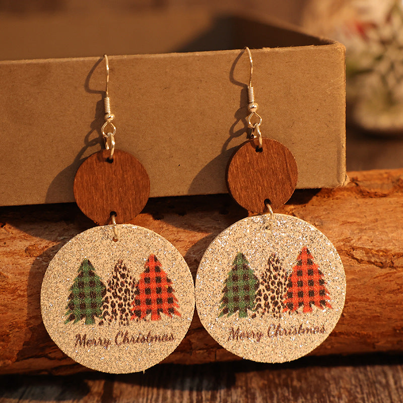 PU Leather Christmas Tree Earrings - T - 1 COLOR -