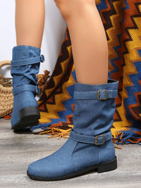 Thumbnail for Double Buckle Block Heel Boots - T - 2 COLORS -