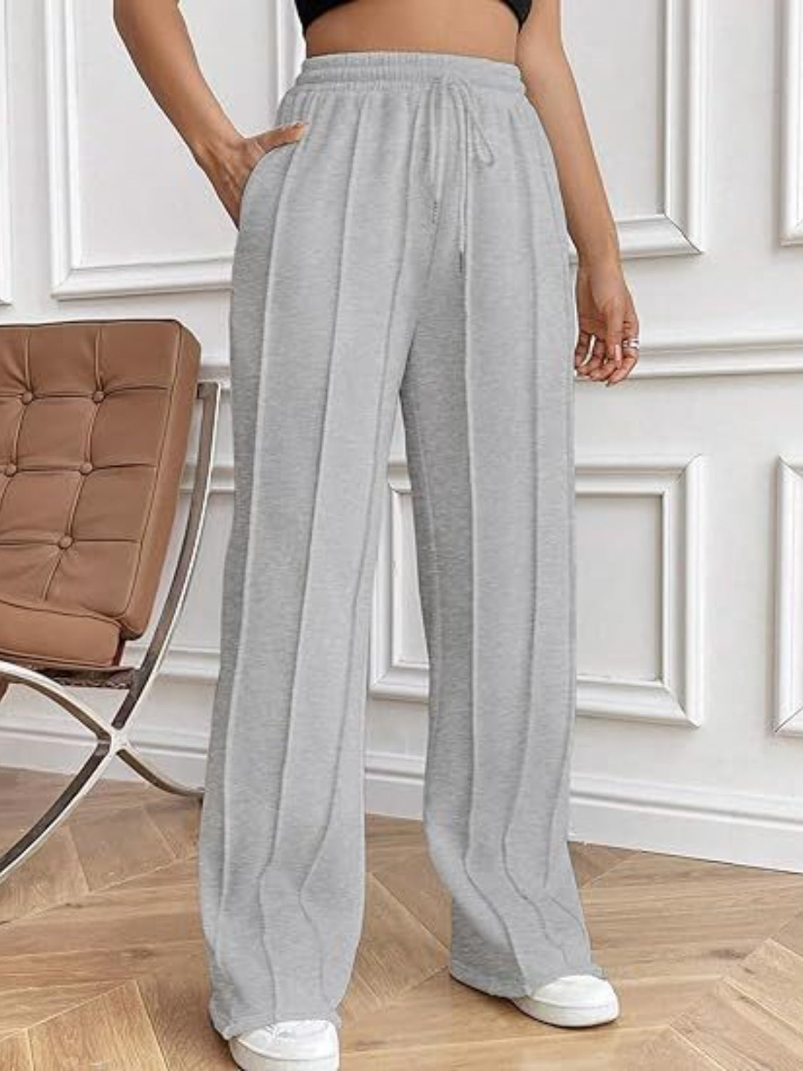 Drawstring Wide Leg Pants with Pockets - T - 5 COLORS -