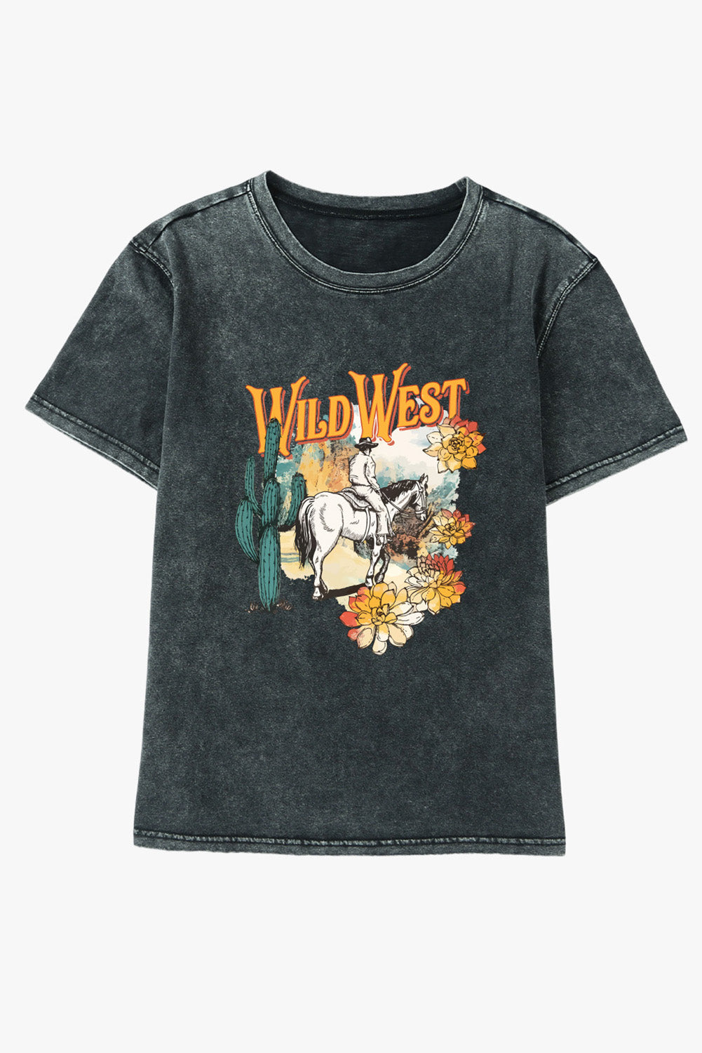 Wild West Graphic Round Neck Short Sleeve T-Shirt - T - 1 COLOR -