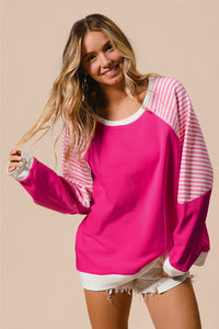 Thumbnail for Striped Round Neck Long Sleeve Sweatshirt - T - 1 COLOR -