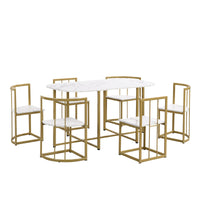 Thumbnail for Modern 7-Piece Dining Table Set With Faux Marble Compact 55Inch Kitchen Table Set for 6, Golden+White