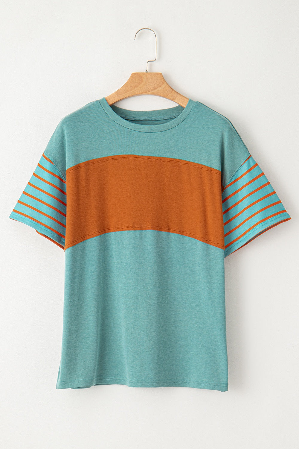 Striped Round Neck Short Sleeve T-Shirt - T - 6 COLORS -