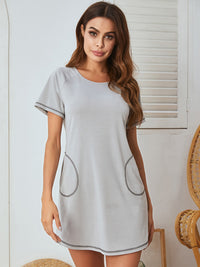 Thumbnail for Round Neck Short Sleeve Lounge Dress - T - 3 COLORS -