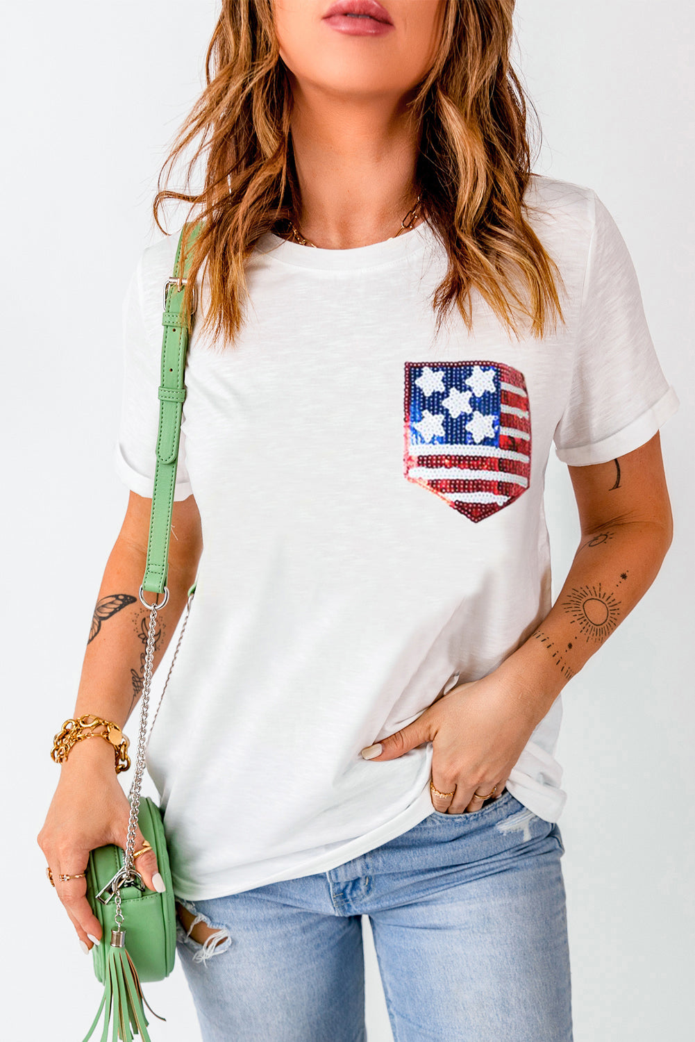 US Flag Round Neck Short Sleeve T-Shirt - T - 1 COLOR -