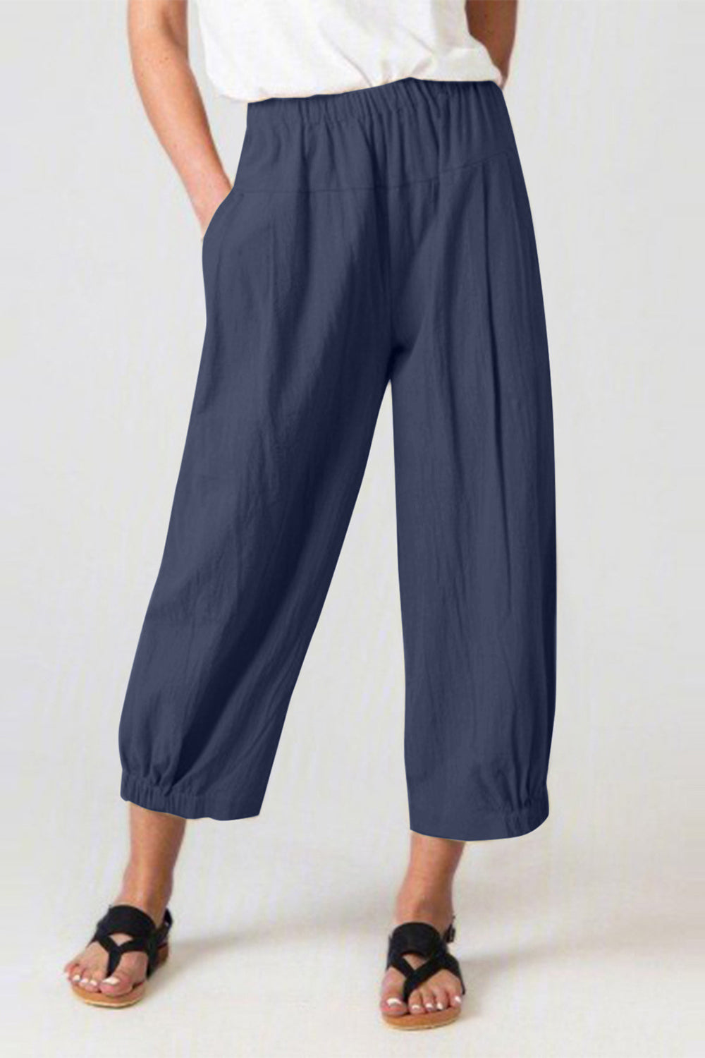 Full Size Elastic Waist Cropped Pants - T - 4 COLORS -