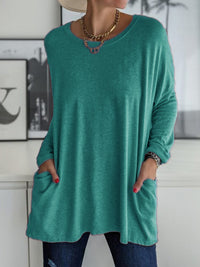 Thumbnail for Full Size Round Neck Drapey Long Sleeve T-Shirt - SIZES S THRU 3XL - T - 6 COLORS -