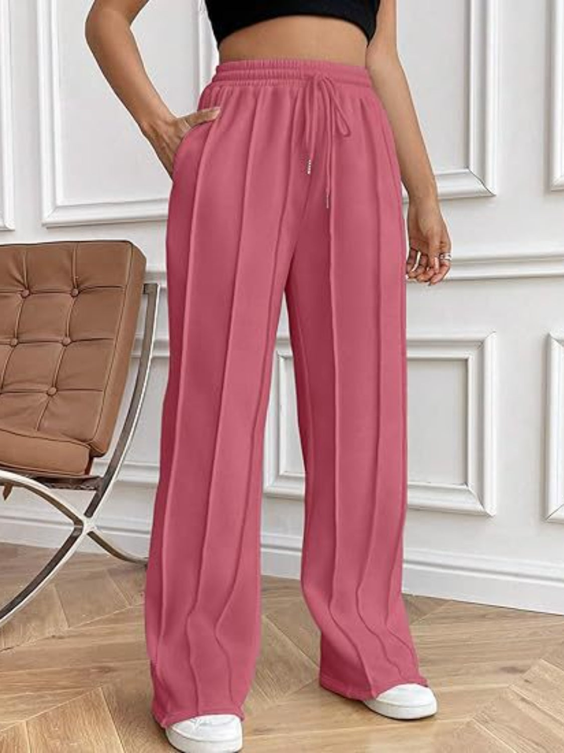 Drawstring Wide Leg Pants with Pockets - T - 5 COLORS -