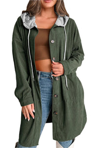 Thumbnail for Drawstring Button Up Long Sleeve Hooded Jacket - T - 2 COLORS -