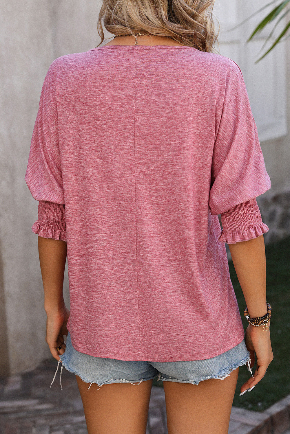 Notched Lantern Sleeve Blouse - T - 1 COLOR -