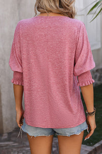 Thumbnail for Notched Lantern Sleeve Blouse - T - 1 COLOR -