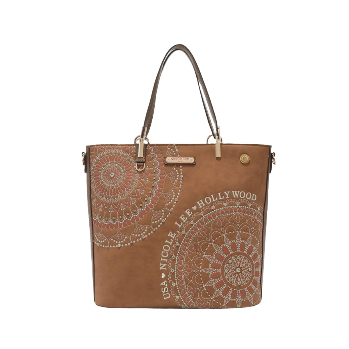 Nicole Lee USA Metallic Stitching Embroidery Inlaid Rhinestone Tote Bag - T - 4 COLORS -