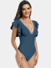 Thumbnail for Plunge Cap Sleeve One-Piece Swimwear - T - 6 COLORS -