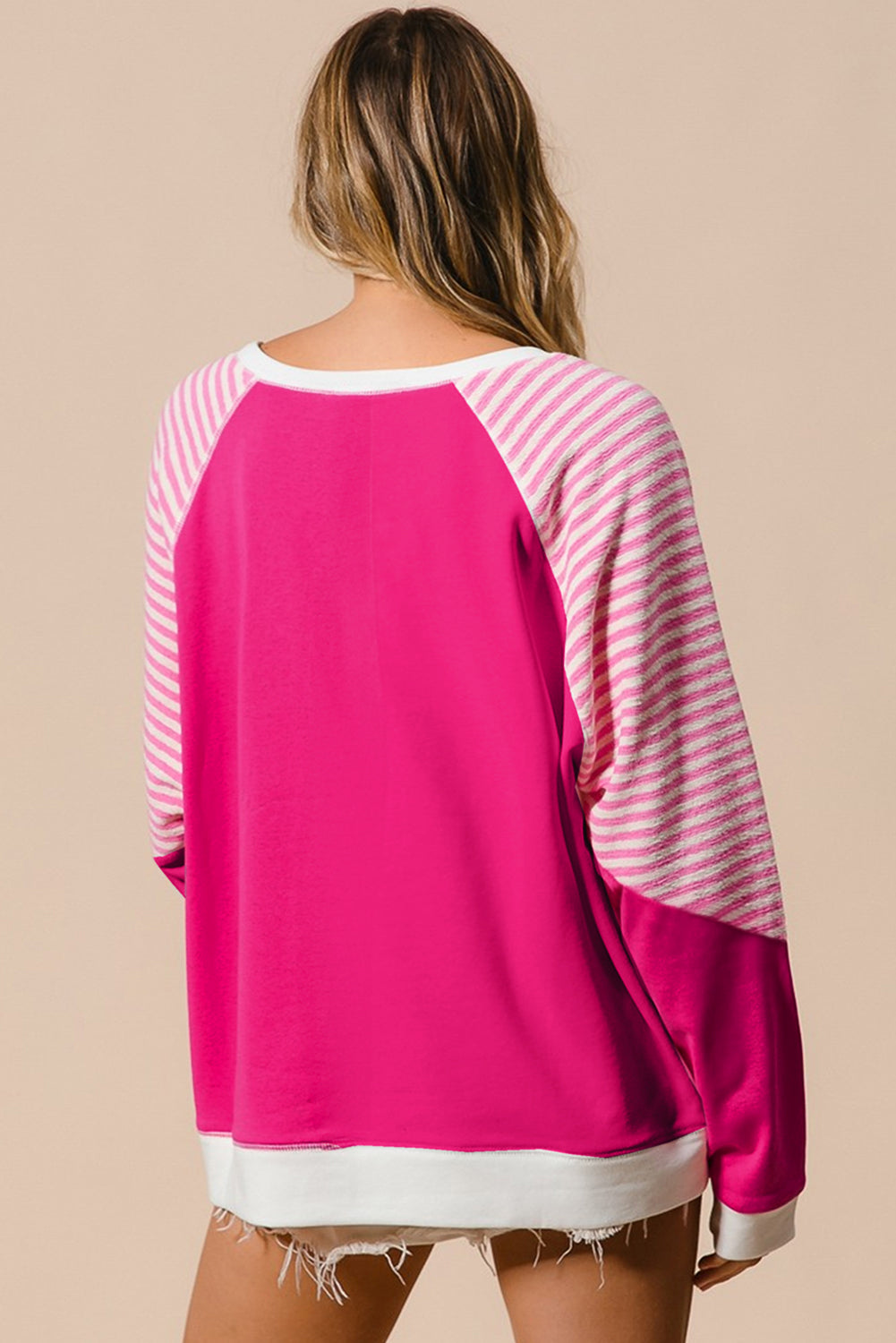 Striped Round Neck Long Sleeve Sweatshirt - T - 1 COLOR -