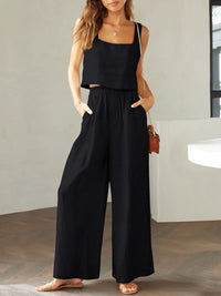 Thumbnail for Square Neck Top and Wide Leg Pants set - 2 PCS. - T - 8 COLORS -