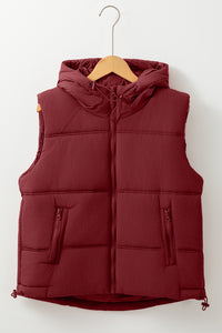 Thumbnail for Drawstring Zip Up Hooded Vest Jacket - T - 1 COLOR -