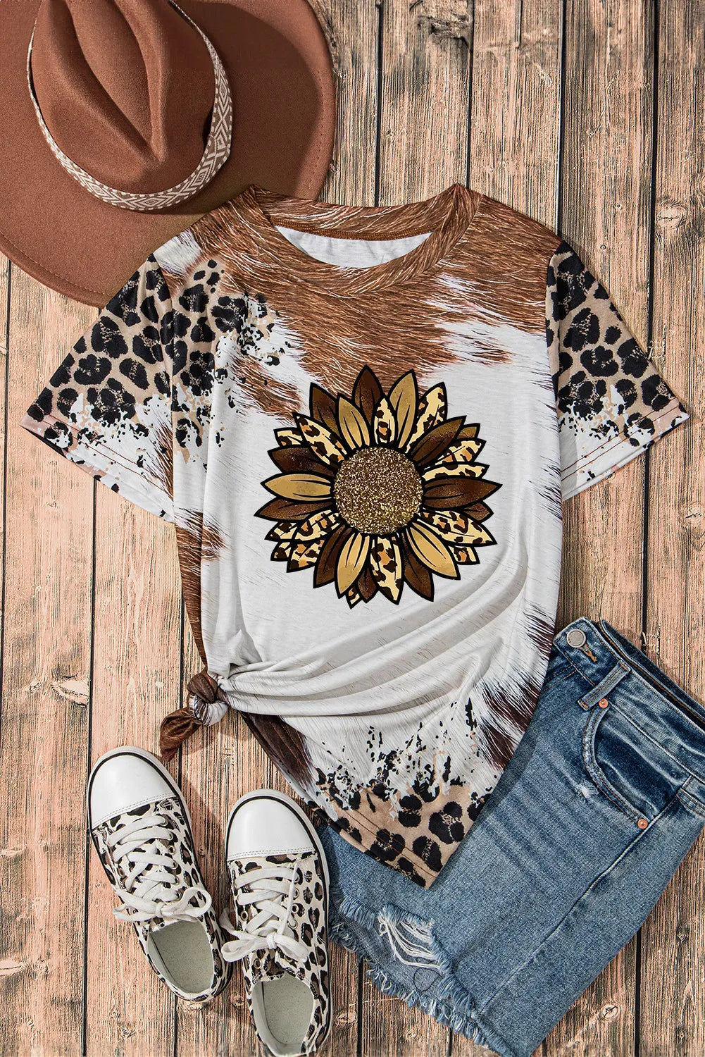 Sunflower Graphic Round Neck Short Sleeve T-Shirt - T - 1 COLOR -