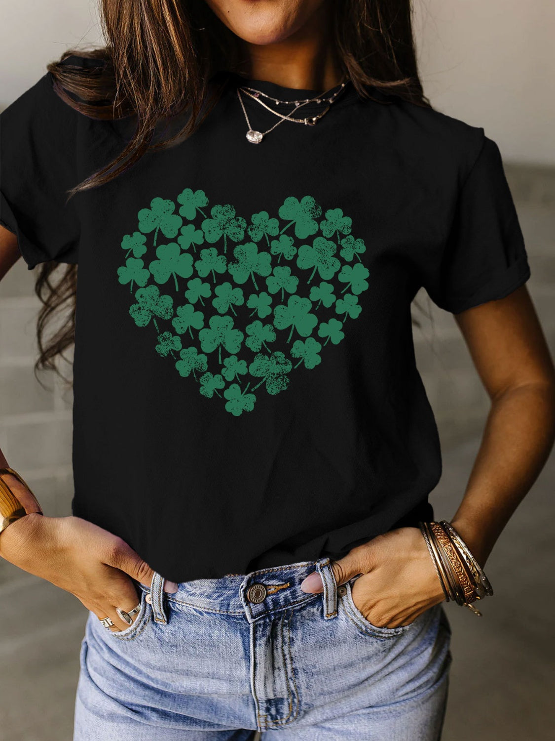 Full Size Lucky Clover Round Neck Short Sleeve T-Shirt - T - 10 COLORS -