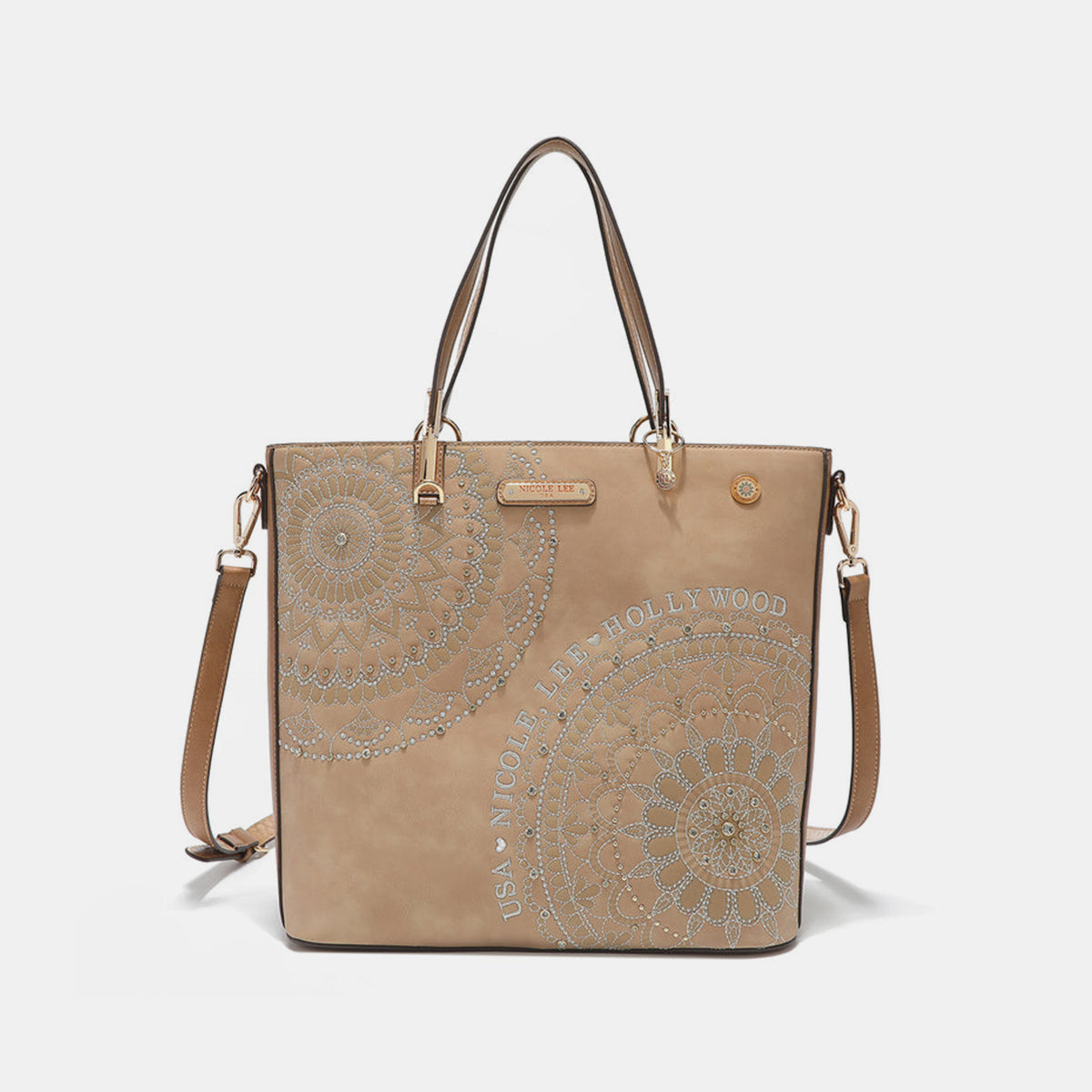 Nicole Lee USA Metallic Stitching Embroidery Inlaid Rhinestone Tote Bag - T - 4 COLORS -