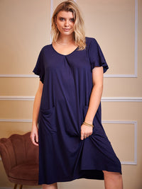 Thumbnail for Plus Size Round Neck Short Sleeve Lounge Dress - 1XL THRU 5XL ONLY - T - 3 COLORS -