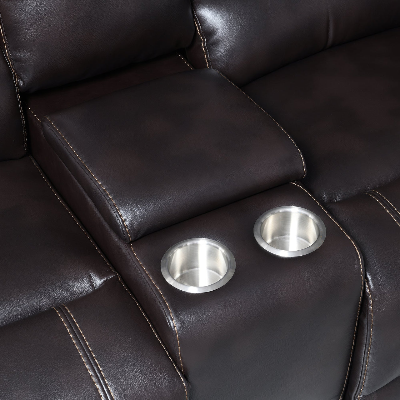 Recliner Chair Sofa Manual Reclining Home Seating Seats  Movie Theater Chairs With Cup Holders and Storage Box, Brown