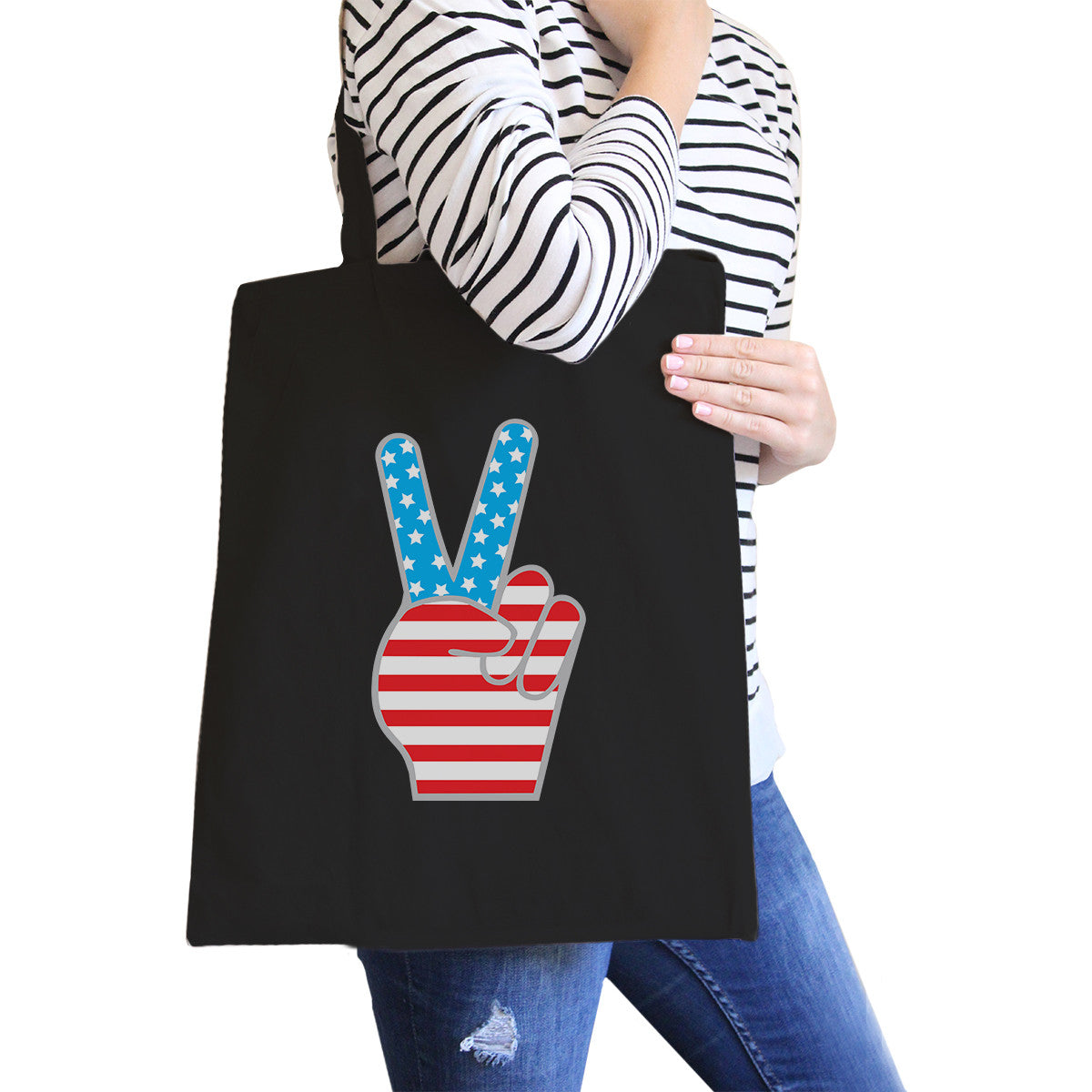 Peace American Flag Canvas Tote Unique Peace Sign Tote Bag -