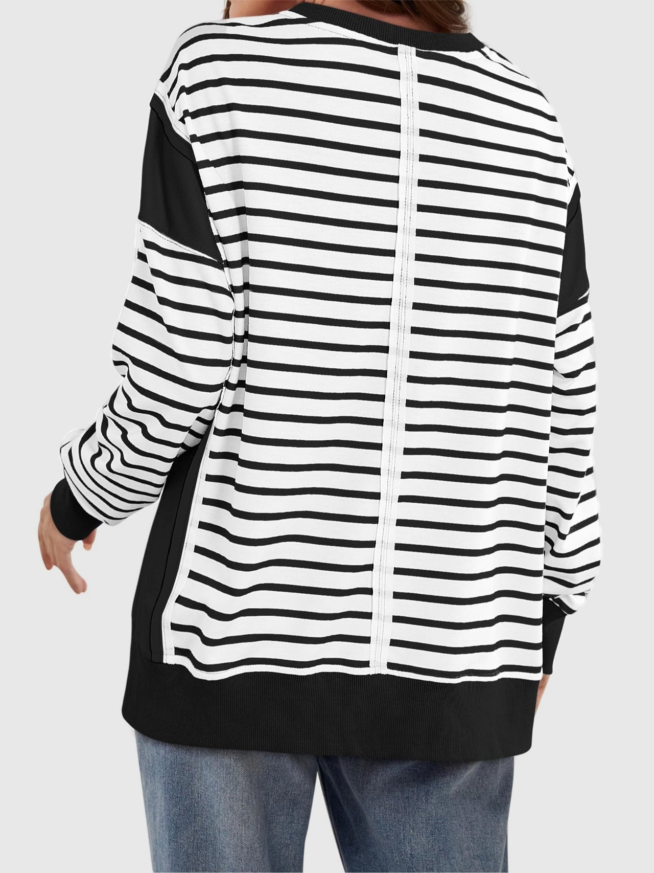 Slit Exposed Seam Striped Long Sleeve Sweatshirt - T - 8 COLORS -