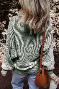 Thumbnail for Textured Striped Round Neck Long Sleeve Top - T - 6 COLORS -