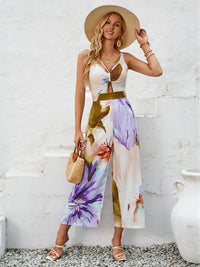 Thumbnail for Cutout Printed Wide Strap Jumpsuit - Beach or Everyday - T - 3 COLORS -